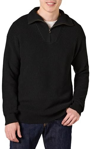 Amazon Essentials Pull en Tricot côtelé, Coupe décontractée, col zippé Homme, Noir, XL