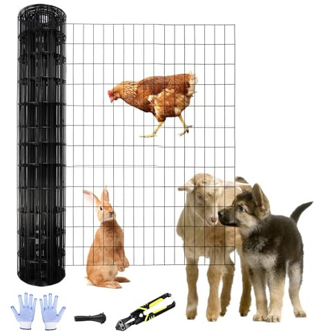 Tongmo 3 ft x 100 ft Black PVC Coated Welded Wire Fence, 16GA Garden Chicken Wire Fence Roll, Mesh Size 2 x 4 Hardware Cloth, Ideal for Yard Protection and Poultry Netting