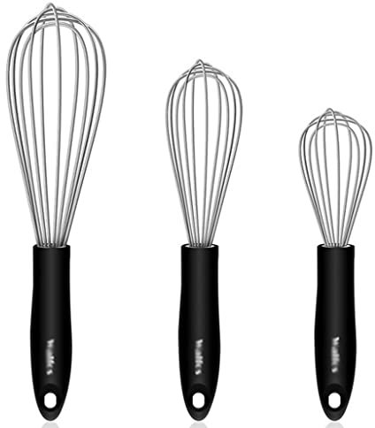 TRoki Fouet manuel en acier inoxydable : ustensile de cuisine pour mélanger les œufs, le lait, la crème et le beurre (grande taille, noir)