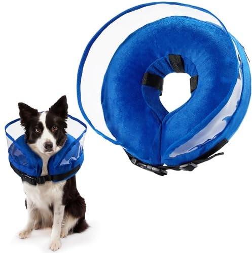Heatail Collare Elisabettiano Cane,Rimovibile Gonfiabile Cono per Cani Gatto Morbido per il Recupero Dopo Operazioni o Ferite per Cani(XL)