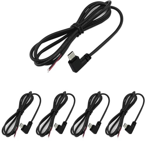 RUNCCI-YUN 5Pcs Connettore maschio USB Type-C, 90 Gradi Angolo Retto 22AWG 5V 3A Spina USB Cavo nudo a 2 pin,connettore usb a saldare,Cavo di prolunga USB Type-C,cavo Pigtail USB(100cm