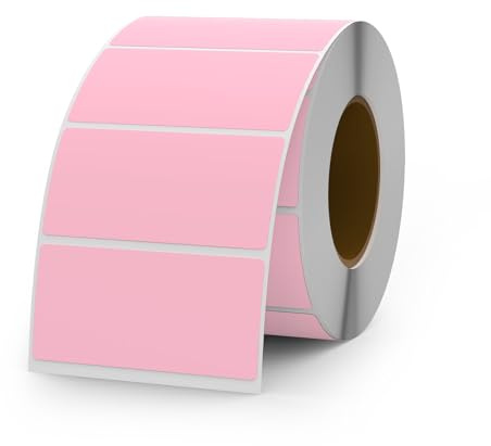 YIKIADA 500 Stück Etiketten 25 × 50 mm Selbstklebend Beschriften Aufkleber Vinyl Wasserfest Ablösbar Klebeetiketten Rolle für Marmeladengläser Rosa