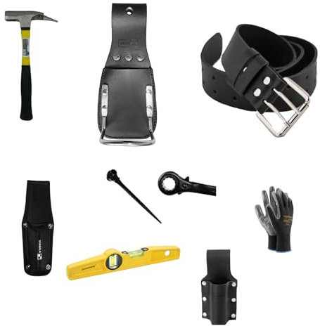 GERÜSTBAU PROFI SET Magnet Wasserwaage 25cm + Gerüstbauratsche 19/22 + Latthammer + 3 Halter + Gürtel 120cm, Schwarz (Gürtel 120cm)