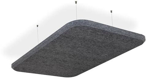 SILENT4® Plafond absorbant acoustique 114x72x4cm en non-tissé acoustique, montage par câble, acoustique améliorée prouvée par panneau acoustique en gris foncé