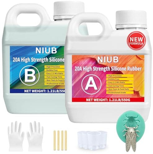 NIUB Kit de Fabrication de Moules en Silicone 20A, Caoutchouc Liquide pour le Moulage, Non Toxique, Facile à Utiliser, Catalysé au Platine (1,1kg Vert Jade)