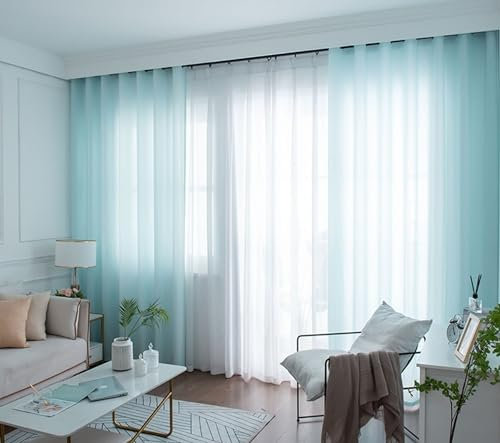 Homxi Gardinen Halbtransparent Modern 2er Set,2 x 102W x 138H cm,Vorhänge Jugendzimmer Hellblau Einfarbig Ösen Vorhang