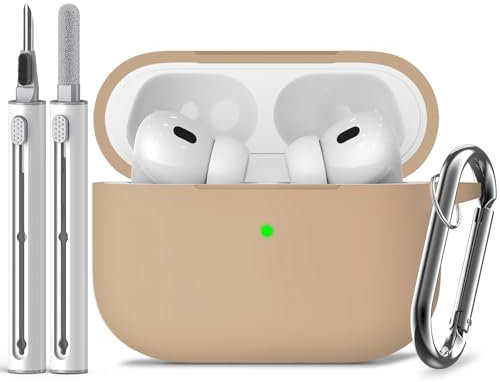 Inesore Compatible with Airpods Pro 2nd/1st Case Cover,Silicone Protective Case for Apple Airpods Pro 2nd/1st Generation Charging Case with Keychain and Cleaner Pen,for Women Men(Light Brown)
