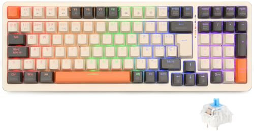 Rii RK909 Teclado 96% Gaming Mecánico, 3 Modos de Conectividad, Retroiluminación LED, Layout Español (Interruptores Azules)