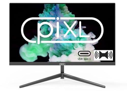 piXL 24 Inch Frameless IPS Monitor, Widescreen LCD Panel, 5ms Response Time, 75Hz Refresh Rate, Full HD 1920 x 1080, HDMI, Display Port, USB-C, Speakers, 16.7 Million Colours, Black Finish
