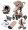 Reenborn Kinderwagen 3 in 1, Buggy mit Zwei Umkehrbaren Schiebemodi, Kinderwagen mit Rahmen Aluminiumlegierung, Kombikinderwagen 3 in 1 Komplettset mit Ein-Klick-Faltdesign (V9 Khaki)