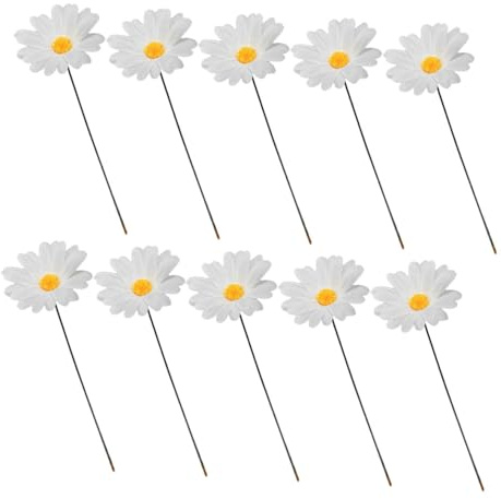 KONTONTY Gänseblümchen im Design 10 Stück Gartenstecker aus Stoff Weiß Kompakt Praktische Gartendekoration für Outdoor und Rasen