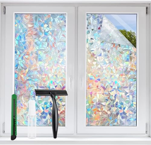STATINT Stained Glass Window Privacy Film,UV Blocking Window Clings,Rainbow Static Cling Non-Adhesive Vinyl Stickers for Home Door,44 cm X 200 cm