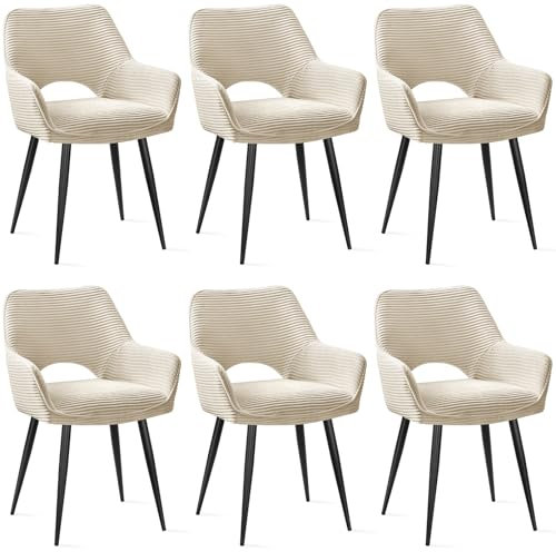 JIJIAN 6er Set Esszimmerstuhl mit Armlehne, Küchenstuhl, Moderner Polsterstuhl mit Stoffrückenlehne für Küche, Esszimmer, Schlafzimmer, Beige