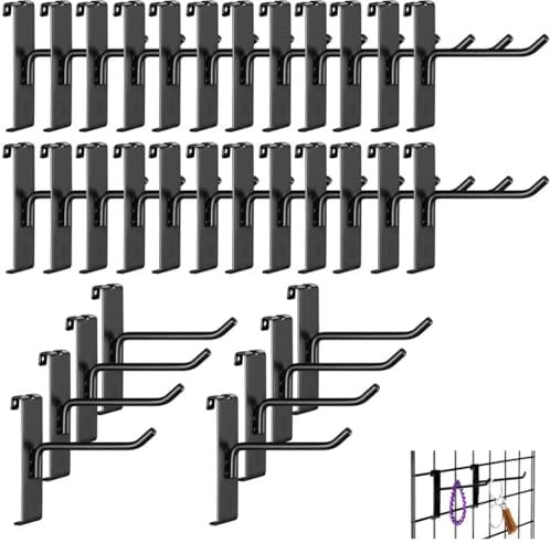32 Gitterwandhaken, 10,2 cm Metall-Gitterklammern für Paneele, schwarze Handelsqualität Kleiderbügel für Markt, Garage, Einzelhandel, Gitterwand-Zubehör
