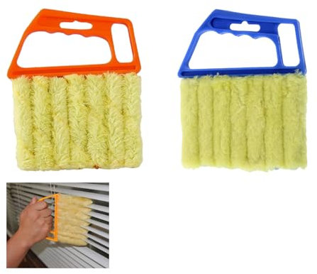2 Pcs Venetian Blind Cleaner Tool,Orange Blind Cleaners Brush,Blue Efficient Plastic Easy Damp Cleaning Duster Tool Suitable for Wooden Venetian Blinds,Window Slat and Air Conditioners Removal Dust