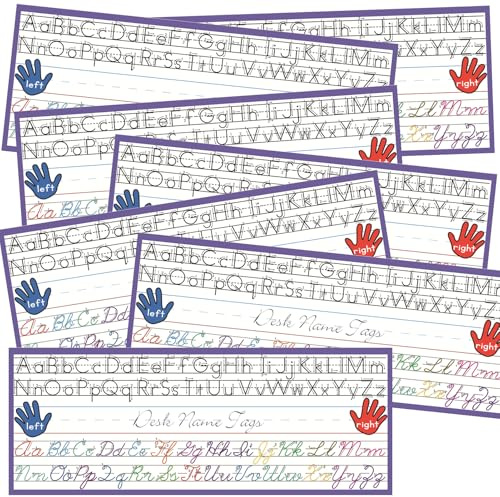 25 Tischnamenschilder für den Unterricht | Traditionelle Handschrift-Namensschilder für Kindergarten, Grundschule mit Schreibschrift-Alphabet und Strichen, Lehrerbedarf, Schulanfang (4x11zoll)