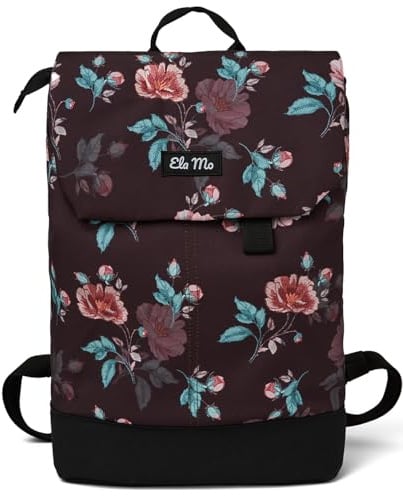 Ela Mo Rucksack Damen - Daypack schön u. durchdacht - Laptop Rucksäcke für Frauen - Anti Diebstahl Tasche für Schule, Uni, Business (Roses & Chocolate)