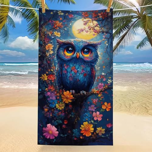 Tier Strandtuch XXL 90x180 cm, Mikrofaser Handtuch Eule Strandhandtuch Sandfrei mit Tasche Leichtes und Dünnes Tragbares, Schnell Trocknend strandtücher für Sport Strand Reise Schwimmen -zpg25060R