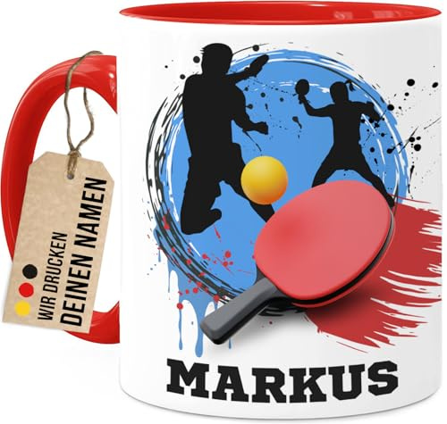 Tassenliebling® Tischtennis Tasse personalisiert - Rot - Geschenk für Tischtennisspieler - Tischtennis Geschenk - Tasse mit Namen - Geschenke für Sportler - 330ml Keramik