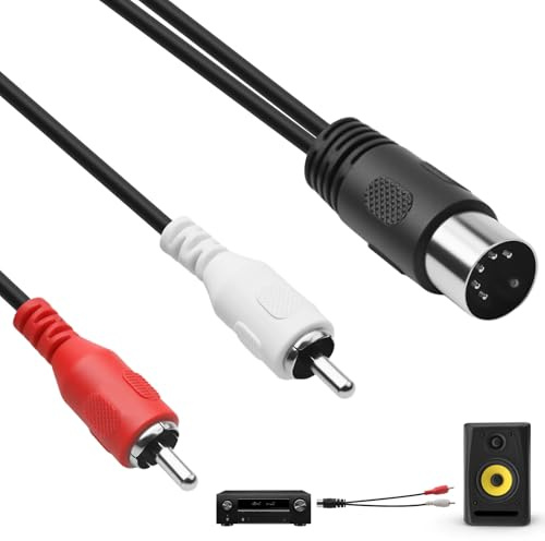 Amztour DIN 5 Pin auf Cinch Kabel Lärm Reduzieren 5 Pin DIN Buchse auf 2 Cinch Stecker Kabel Fachmännisch Geeignet für Stereo Systeme CD Player VCR DVD (FEMALE-1.5m)