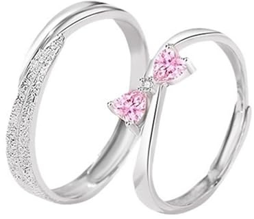 Homxi Partnerringe Verstellbar mit Gravur Damen Herren 925 Silber, Schleife mit Zirkonia, Ring Damen Silber