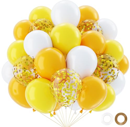 QIFU Luftballons Gelb-50Pcs Latex Luftballons Gelb Weiß, Konfetti Gold Ballons,Ballons Geburtstagsdeko Frauen Gender Reveal Party Deko Kindergeburtstag Baby Party Hochzeitsdeko Baby Shower