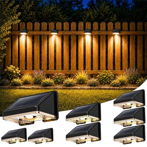 Delaiglow Solarlampen für außen wand, solar wandleuchte aussen, IP67 Wasserdichte Gartenleuchten Solar Zaun Beleuchtung für Garten Balkon Terrasse solarleuchten Zäune Sonnenuntergang Gold 8er