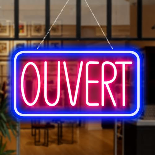 Rdutuok OUVERT - Cartello 42 x 22 cm, open LED, con interruttore regolabile per bar, pub, hotel, caffetteria, ristorante