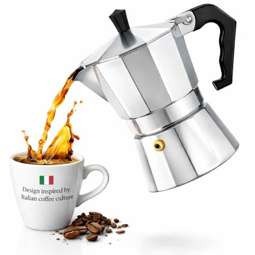Neruma Espressokocher Aluminium – Mokkakanne für Espresso, Italienischer Kaffeekocher, Espressokanne und Kaffeebereiter für Herd, Gasherd und Camping (12 Tassen)