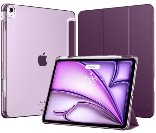 MoKo Funda para iPad Air 13 Pulgadas (M4/M3/M2) con Portalápices | para iPad Air 13 Funda 2026/2025/2024, Ligera Delgada con Soporte Trifold Cascara Traslúcida PC, Púrpura Oscuro