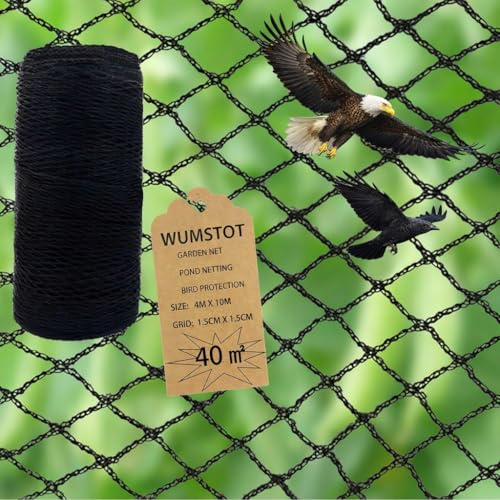 Vogelschutznetz Vogelnetze Vogelnetz PE Schwerlast: Maschenweite 1,5 cm, Robustes Netz für Garten & Balkon, zum Abdecken von Beeten, Sträuchern & Obstbäumen (Schwarz 4x10 M (40m²))