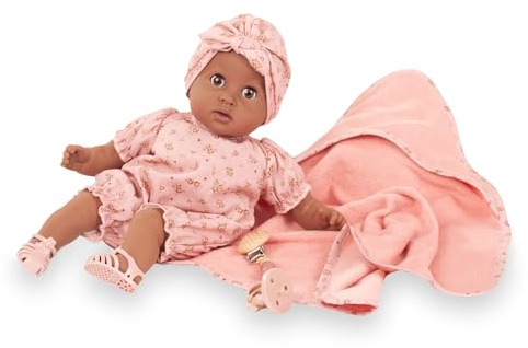 Götz 2616875 Cosy Aquini Millefleur Puppe 33 cm Badepuppe 8-TLG | für Kinder ab 3 Jahren, Babypuppe, ohne Haare, Weichkörper, braune Schlafaugen, Schnuller und Badetuch