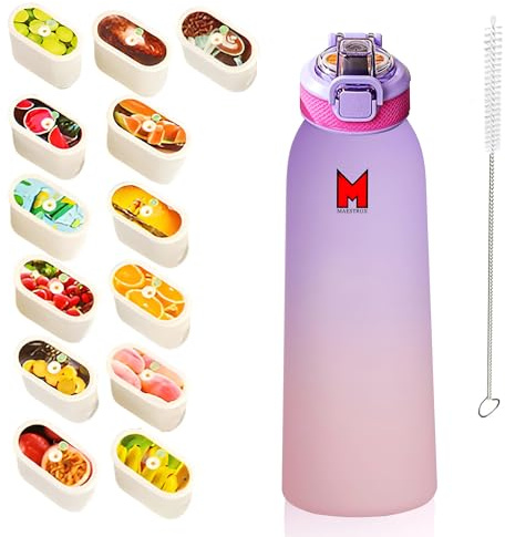 Maestrox Borraccia aromatizzata da 700 ml con 13 cialde aromatizzate, cannuccia, spazzola per la pulizia, bottiglia riutilizzabile per sapore di frutta, senza BPA e a prova di perdite, design