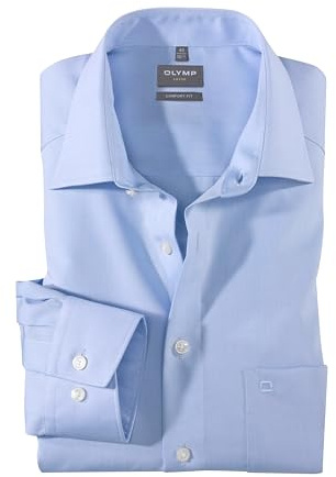 OLYMP Luxor comfort fit Hemd Langarm New Kent Kragen Chambray hellblau, 52, Hellblau
