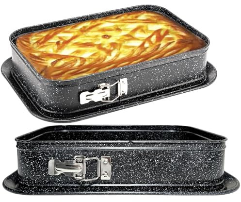 EliteHoff Moule à charnière rectangulaire - Moule à gâteau carré - Avec revêtement antiadhésif - Anti-fuite - Rectangulaire - 35 x 24 cm