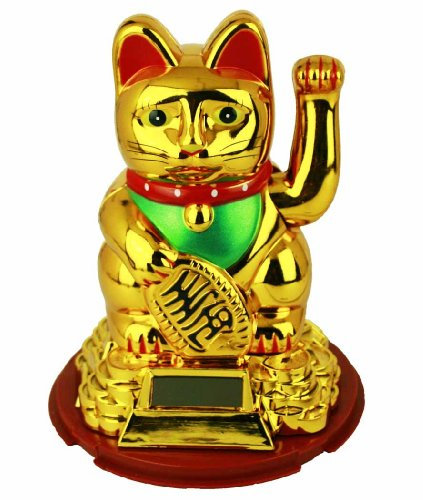HAAC Solar Winkekatze Katze Glückskatze Glücksbringer 16 cm Farbe Gold rot
