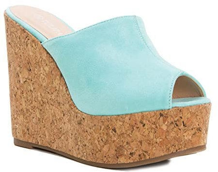 Toocool - Damen-Schuhe mit Keilabsatz, aus Wildleder, mit hohen Absätzen, Plateau CA128., Teal, 39 EU