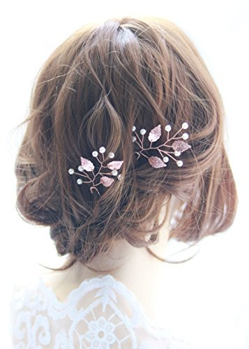 Handmadejewelrylady Lot de 2 épingles à cheveux vintage pour mariée en or rose avec strass