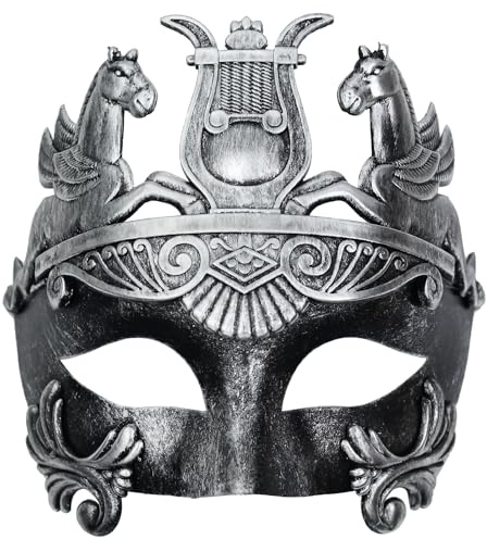 Ubauta Silver/Black Butterfly Women Mask & Silver Roman Warrior Men Mask Venetian Couple Masks For Masquerade/Party/Ball Prom/Mardi Gras/Wedding/Wall Decoration(elastic band)