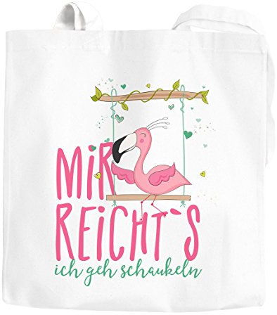 Jutebeutel Flamingo Mir reichts ich geh schaukeln Sprüche Spruch Baumwolltasche Stoffbeutel Tragetasche Moonworks® weiß-pink unisize