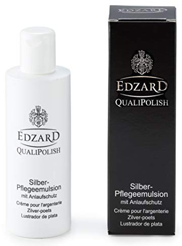 EDZARD QualiPolish® Silber Pflege Emulsion (125 ml) Reiniger für Schmuck, Münzen & Besteck aus Messing, Silber & Gold - Putzmittel, Politur zur Pflege - Silberbad für Schmuck polish, Anlaufschutz