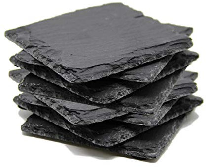 Bada Bing 8er Set Schieferplatten Stein Schiefer Untersetzer 10 x 10 cm Natursteinplatte Schiefer Anthrazit Glasuntersetzer Mit Gumminoppen Zum Schutz Edel Hochwertig 95