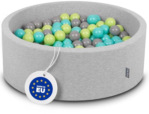 KiddyMoon Bällebad 90X30cm/300 Bälle ∅ 7Cm Bällepool Mit Bunten Bällen Für Babys Kinder Rund, Hellgrau:Hellgrün/Helltürkis/Grau