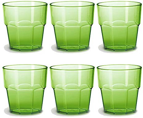 Omada Design 6 verres à boissons de 30 cl pour vos long drink en plastique 9 cm de hauteur, incassables,forme octogonale empilables et allant au lave-vaisselle, Ligne Unglassy,Vert
