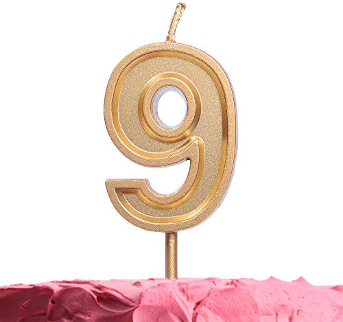 GET FRESH Number 9 Birthday Candle – Gold Number Nine Candle on Stick – Elegant Gold Number Candles for Birthday Anniversary Wedding – Perfect Baby’s 9th Birthday Candle Cake Topper – Gold 9 Candle