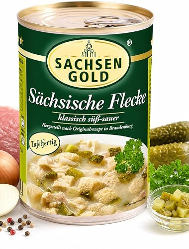 6x Sachsen Gold Sächsische Flecke 400g – Rind süß-sauer mit Gewürzgurke – Hausmannskost im Glas – Fertiggericht nach Original-Rezept – Schnell zubereitet