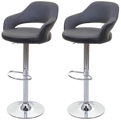 2er-Set Barhocker HWC-F16, Barstuhl Tresenhocker Drehhocker, mit Lehne Kunstleder - grau-schwarz