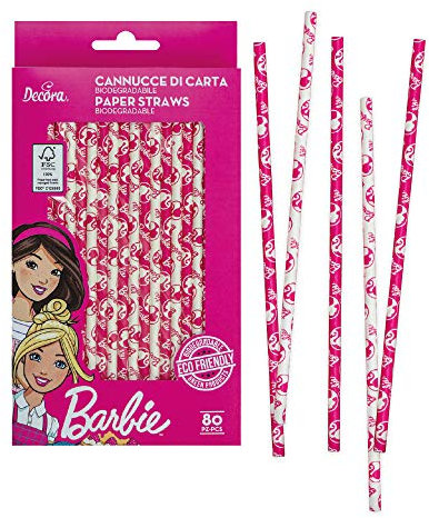 Decora BARBIE Ø 6 X 210 MM 0403050 PAQUET 80 PAILLES EN PAPIER BIO Ø
