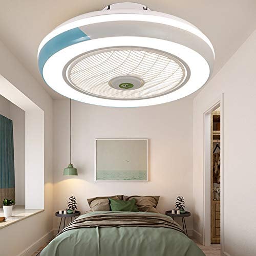 ENXING Moderne LED Fan Deckenventilator Ventilator Deckenleuchte Schlafzimmer Deckenlampe Mit Fernbedienung Dimmbar Leise Wohnzimmer Lampe Büro Kinderzimmer Deckenventilator Mit Beleuchtung,Blau