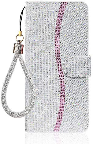 Ailisi für Galaxy A50/A30S/A50S Handyhülle mit Glitzerpailletten - Silber | PU-Leder Flip-Hülle, Brieftaschen-Design, Magnetverschluss,2 Kartenfächer, TPU-Innenschale, Standfunktion, Handgelenkriemen